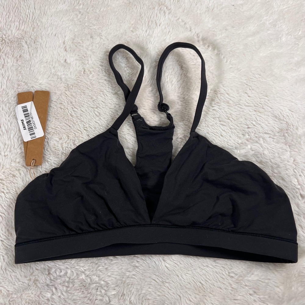 SKIMS Fits Everybody Racerback Plunge Bralette Onyx Black PL-PLG-7621W Medium